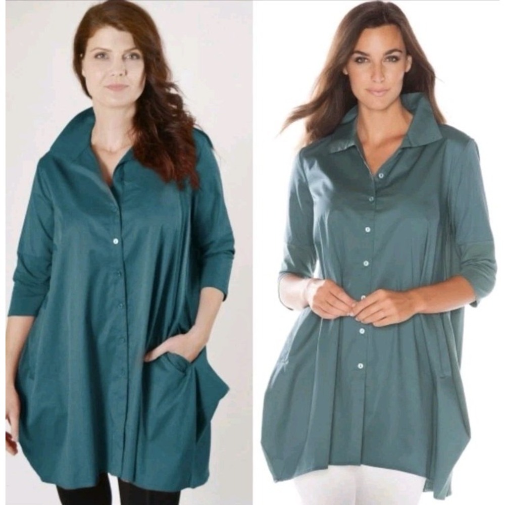 Stella Carakasi Tiburon Icon Oversized Tunic Pockets Lagenlook Teal XL